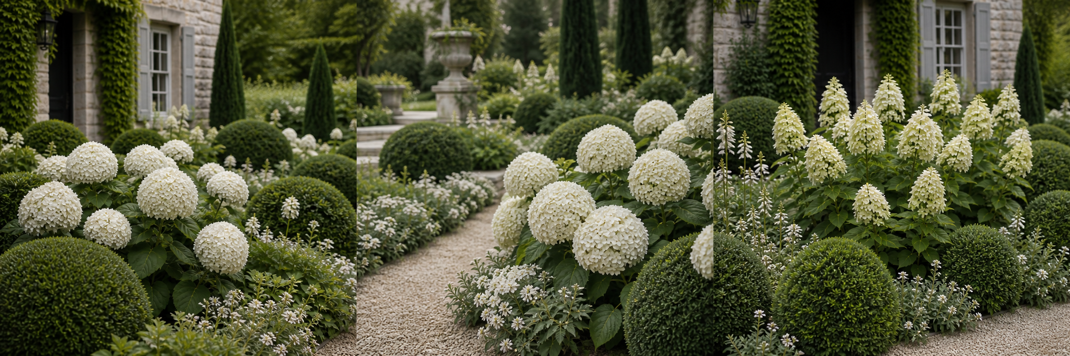 Annabelle hydrangeas in an informal border