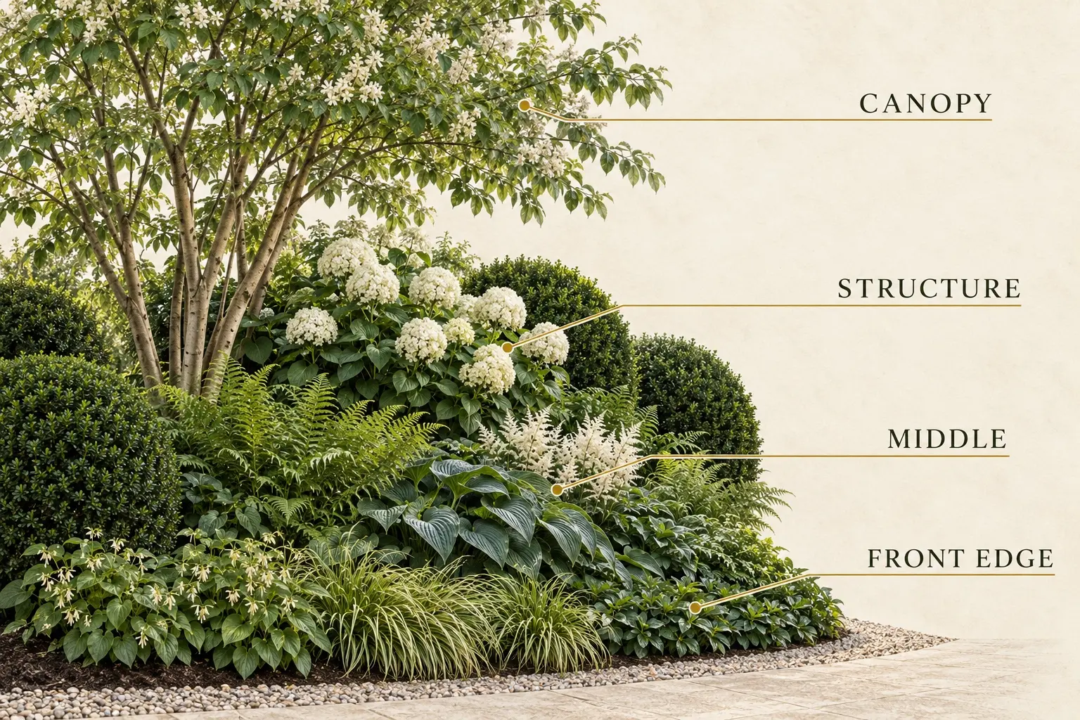Four layers of a shade border with integrated descriptions and arrows