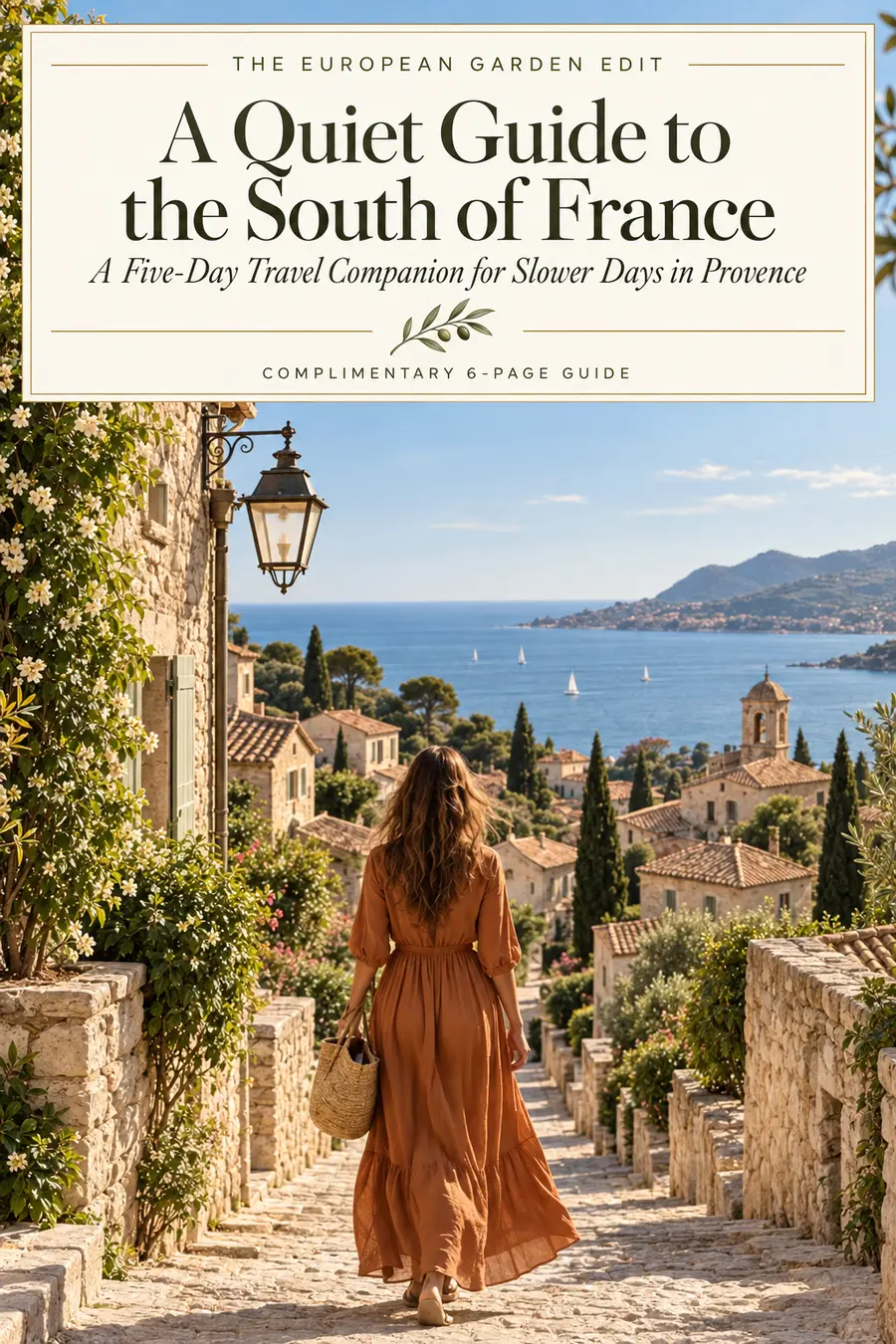 Cover of A Quiet Guide to the South of France, a complimentary six-page travel companion.