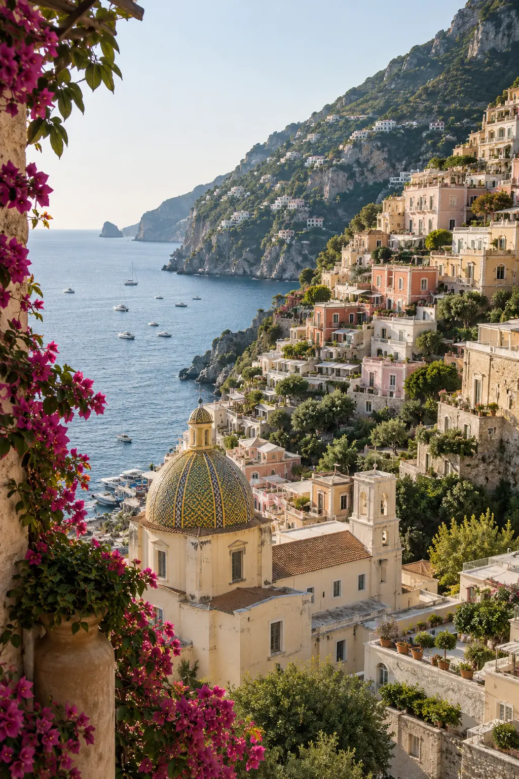 Elevated view of Positano and the Amalfi Coast