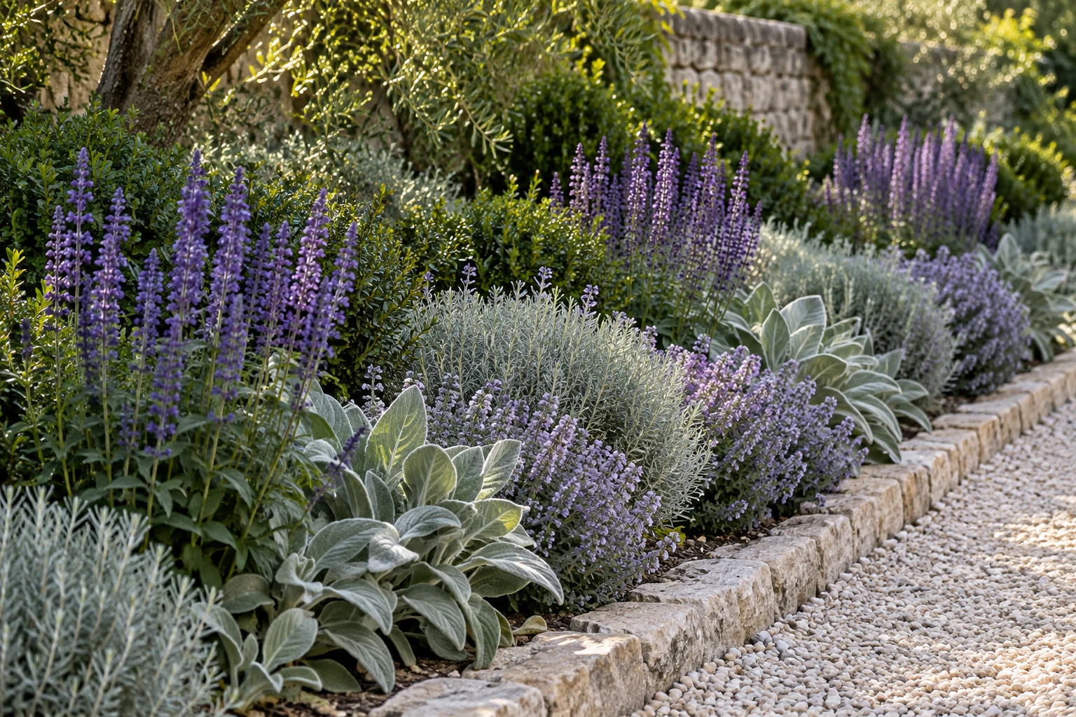 A visual study of repeating flower colours and contrasting foliage textures