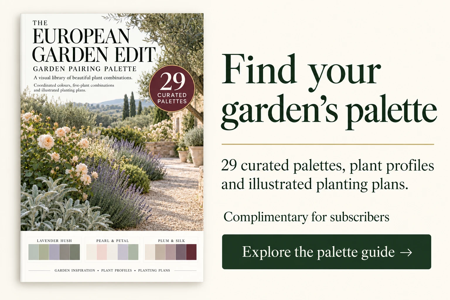Garden Pairing Palette guide cover with 29 curated palettes